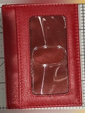 Genuine Leather RFID Blocking Card Holder Wallet Red Minimalist Slim Card Case